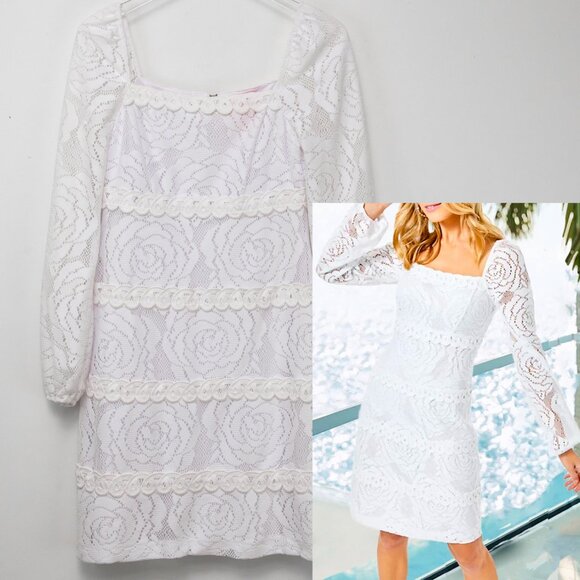 Lilly Pulitzer Dresses & Skirts - Lilly Pulitzer Zella Lace Dress Floral Bungalow Blossom Resort White Size 6